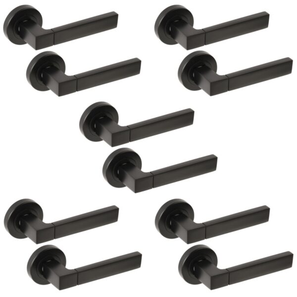 5 Sets Luxa Lever On Round Rose Door Handles - Black Matt