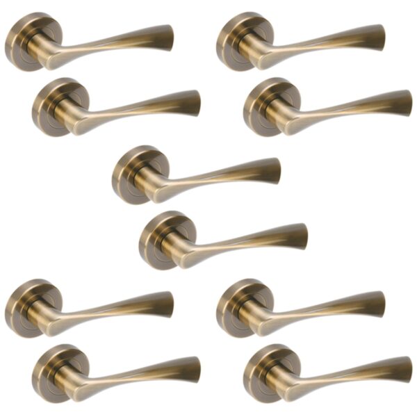 5 Sets Zena Lever On Round Rose Door Handles - Antique Bronze