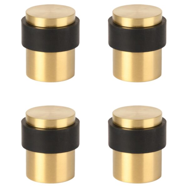 4 Pack Floor Mounted Collared Door Stops 30mm x 40mm, Concealed Fixing - Satin Brass