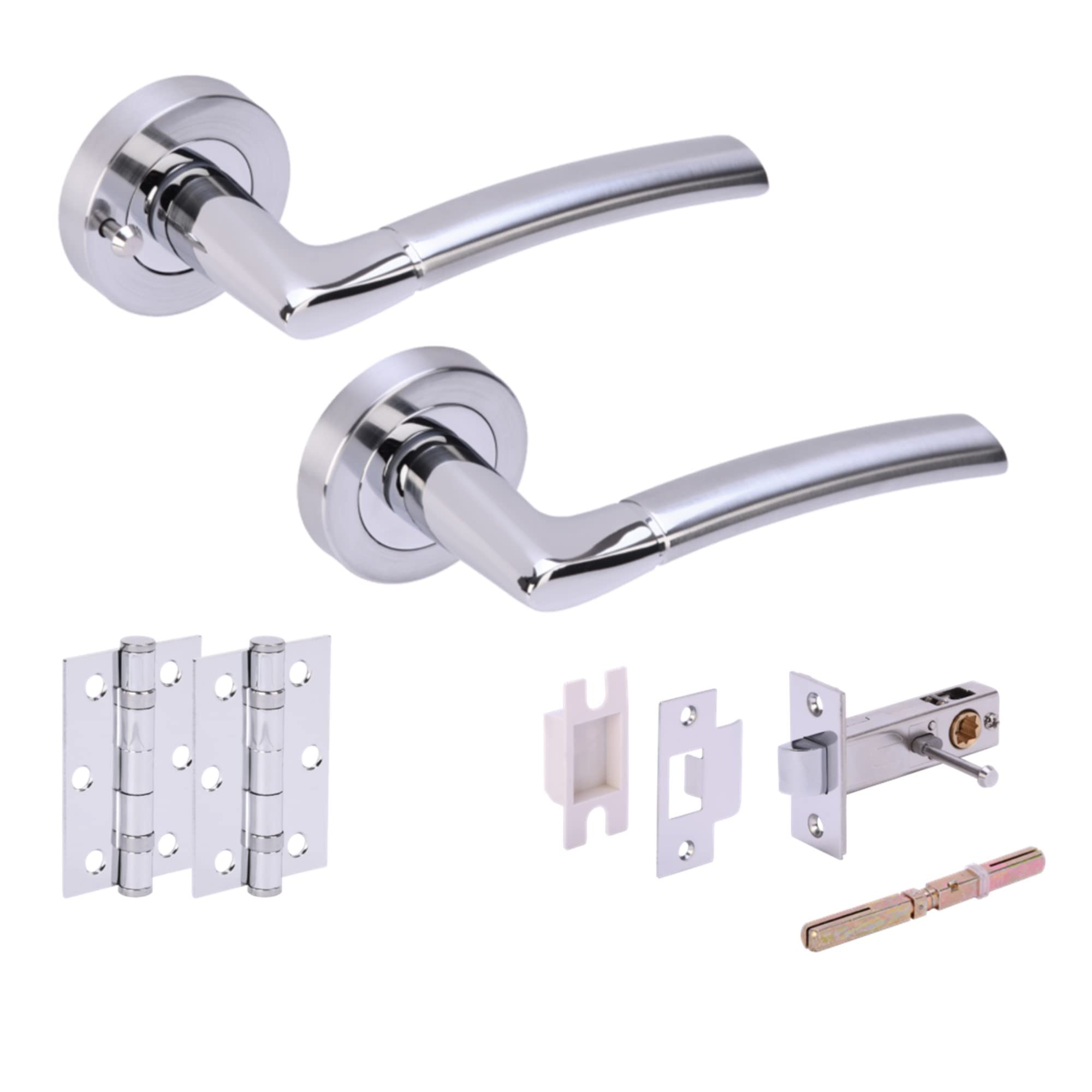 Nemo Privacy Lever on Rose Door Pack (76mm) - Dual Finish Polished/Satin Chrome