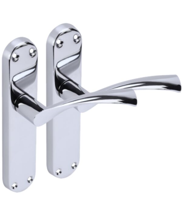 1 Pair of Lobo Polished Chrome Lever Latch Door Handle Set on Long Backplate