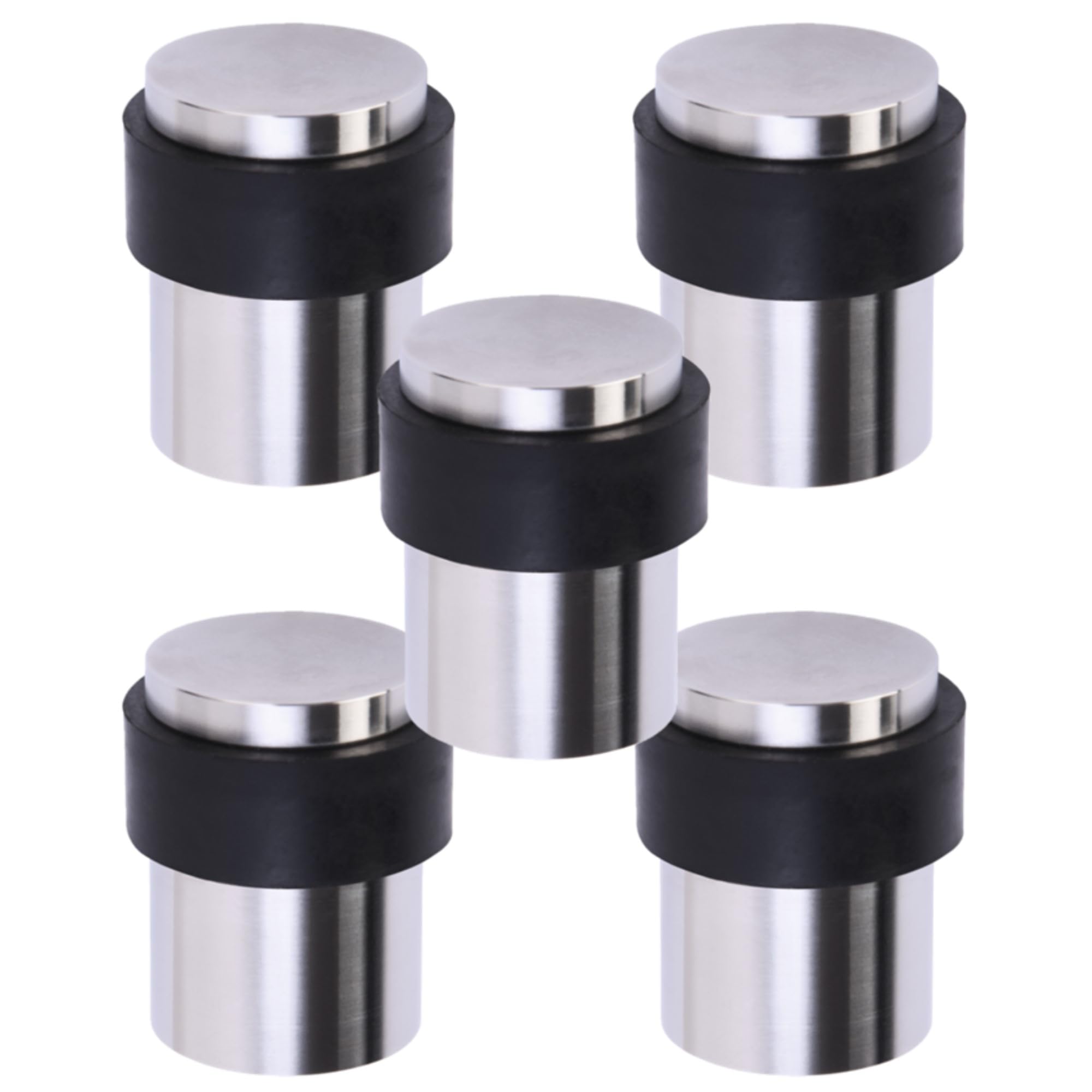 5 Pack Floor Mounted Collared Door Stops 30mm x 40mm, Concealed Fixing - Satin Stainless Steel