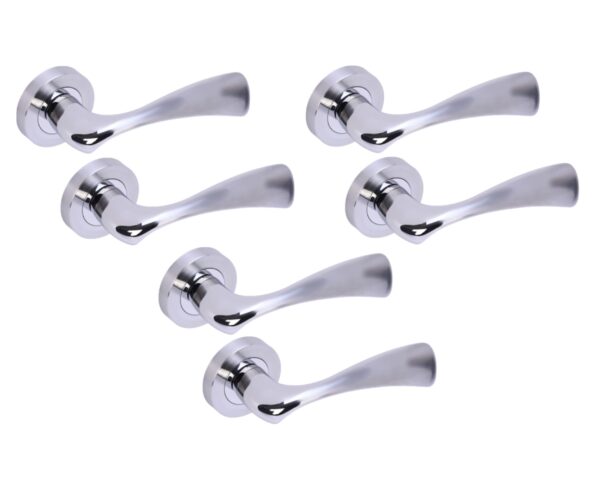 3 Sets Volans Premium Lever On Round Rose Door Handles - Polished/Satin Chrome