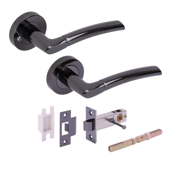 Nemo Privacy Lever On Round Rose Door Handles, with Privacy Latch - Black Nickel