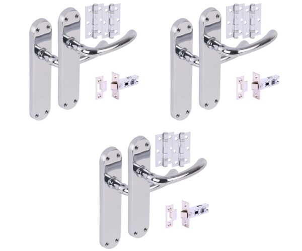 3 Sets Avis Internal Door Handles on Backplate Lever Latch Door Packs (76mm) - Polished Chrome