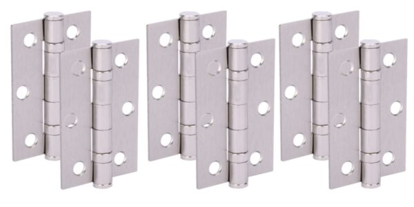 Door Hinges 3 Pairs 76mm / 3 inch Ball Bearing, with Screws - Satin Nickel
