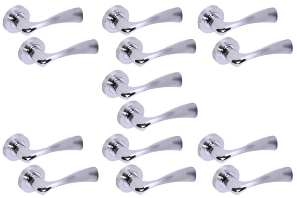 7 Sets Volans Premium Lever On Round Rose Door Handles - Polished/Satin Chrome