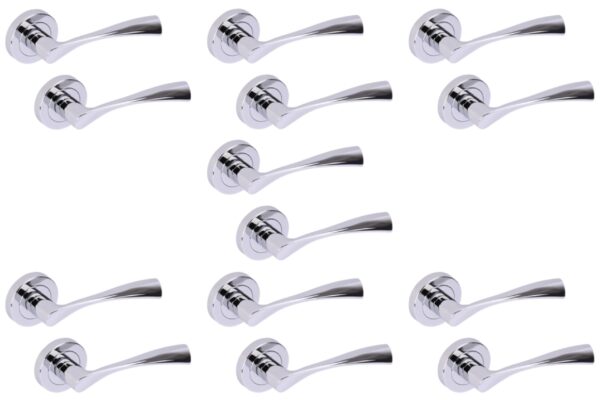 7 Sets Zena Lever On Round Rose Door Handles - Polished Chrome
