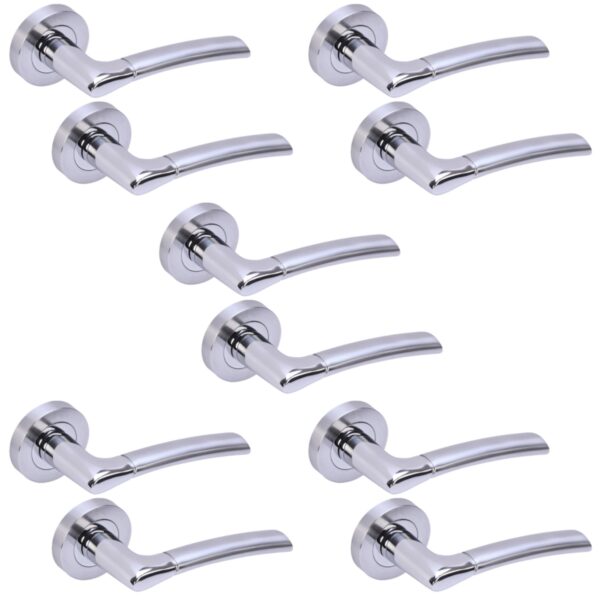 5 Sets Columba Lever On Round Rose Door Handles - Polished/Satin Chrome