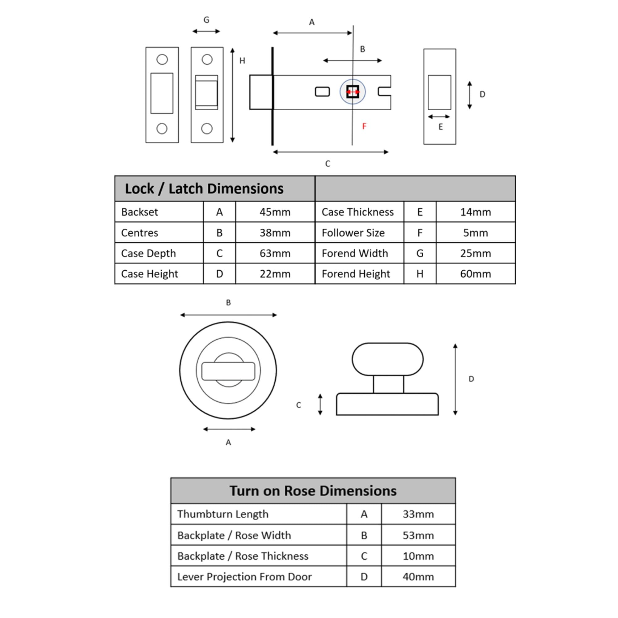 Bathroom Toilet Door Thumb Turn and Release Deadbolt Kit - Polished Chrome - 65mm Bolt with 45mm Backset - Image 6