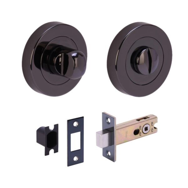 Bathroom Toilet Door Thumb Turn and Release Deadbolt Kit - Black Nickel - 76mm Bolt with 57mm Backset