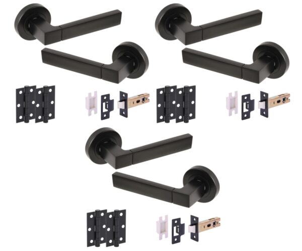 3 Sets Luxa Internal Lever Handles on Rose Door Packs (76mm) - Black Matt
