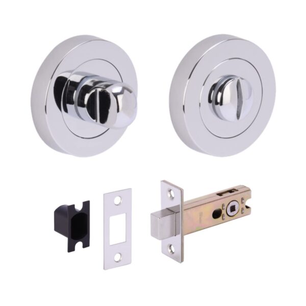 Bathroom Toilet Door Thumb Turn and Release Deadbolt Kit - Polished Chrome - 76mm Bolt with 57mm Backset