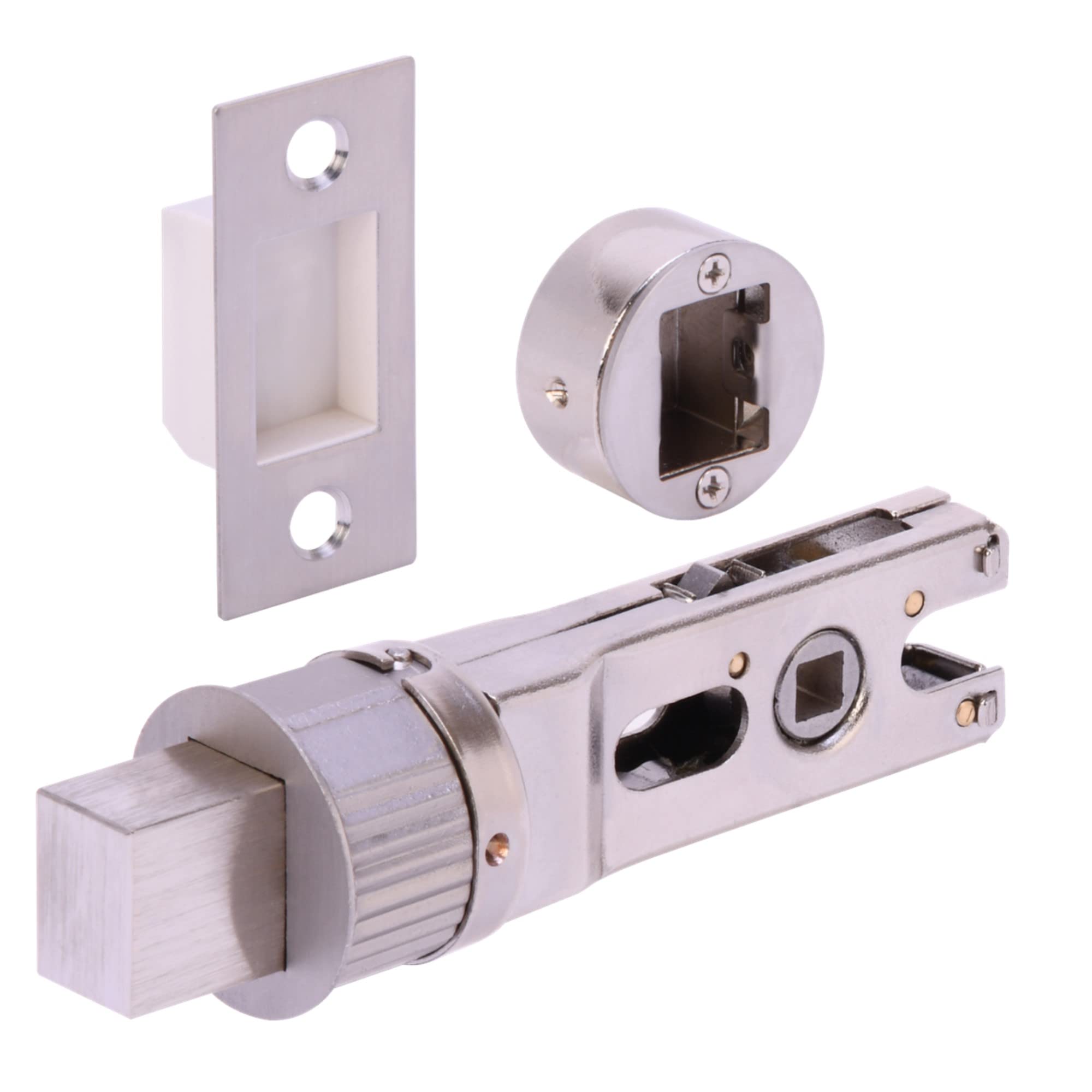Bathroom Toilet Door Thumb Turn and Release Bullet Round Deadbolt Kit - Satin Chrome - 76mm Bolt with 57mm Backset - Image 3