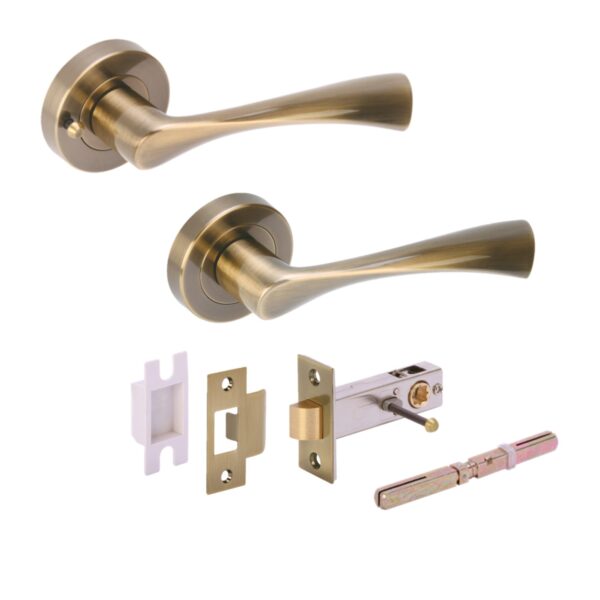 Zena Privacy Lever On Round Rose Door Handles, with Privacy Latch - Antique Bronze