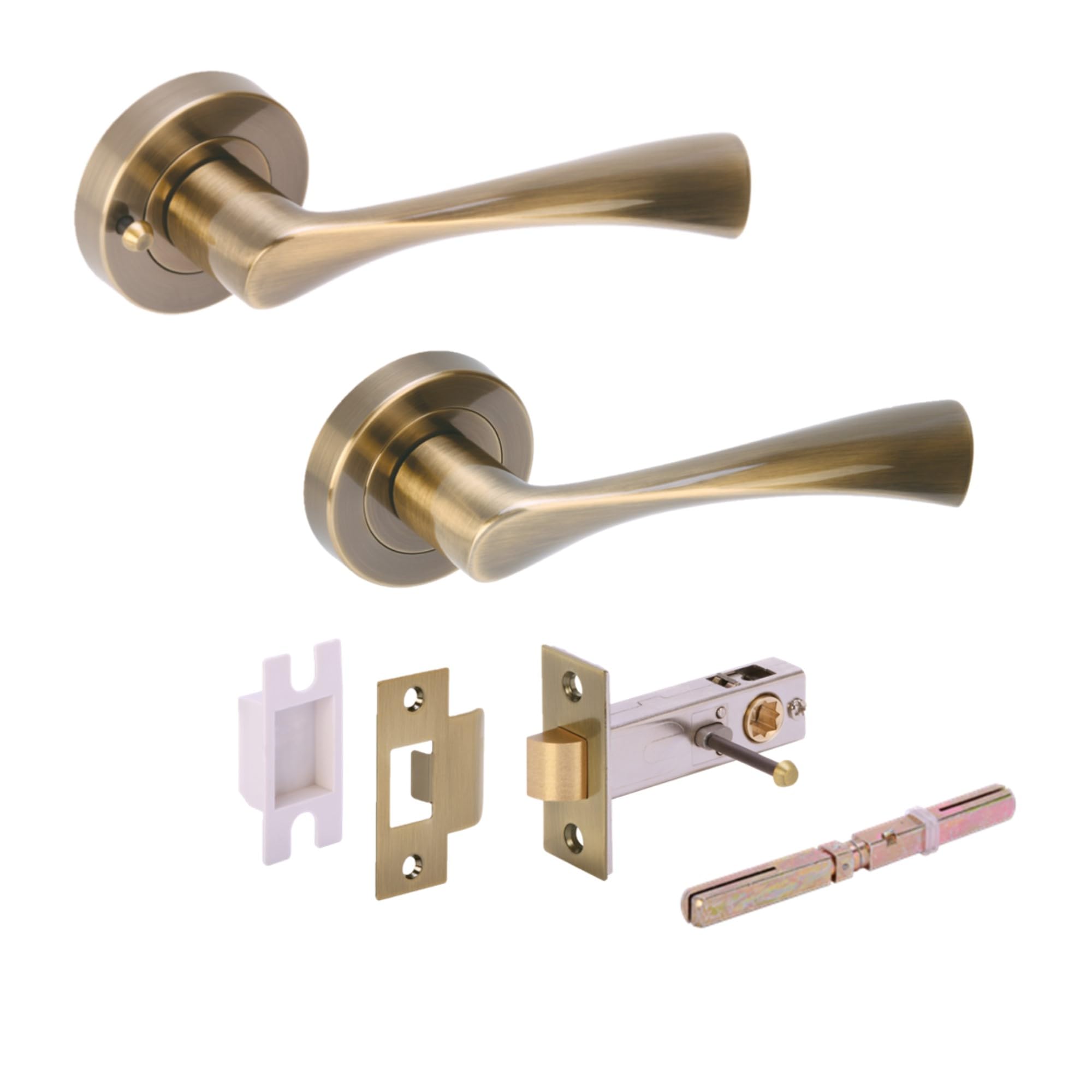 Zena Privacy Lever On Round Rose Door Handles, with Privacy Latch - Antique Bronze
