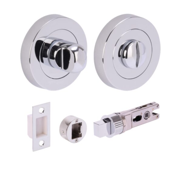Bathroom Toilet Door Thumb Turn and Release Bullet Round Deadbolt Kit - Polished Chrome - 76mm Bolt with 57mm Backset