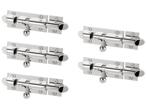 5 Pack Bell Shaped Premium Sliding Door Bolts - 75x32mm - Polished Chrome