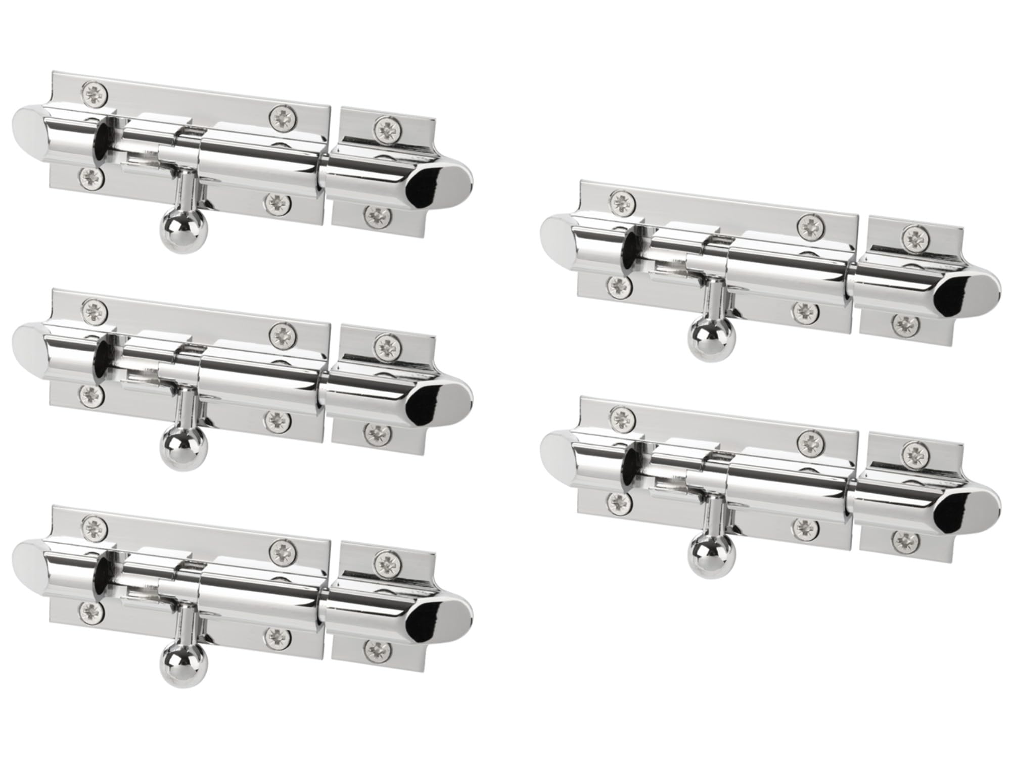 5 Pack Bell Shaped Premium Sliding Door Bolts - 75x32mm - Polished Chrome