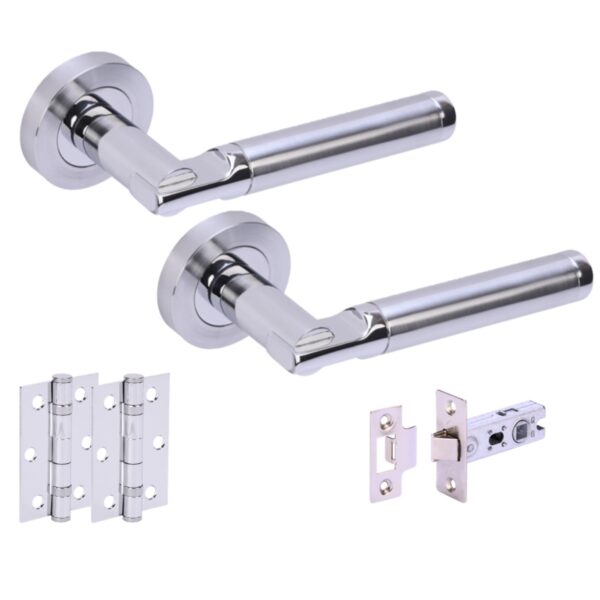 Lacerta Premium Internal Door Handles on Rose Lever Latch Door Pack (76mm) - Polished/Satin Nickel