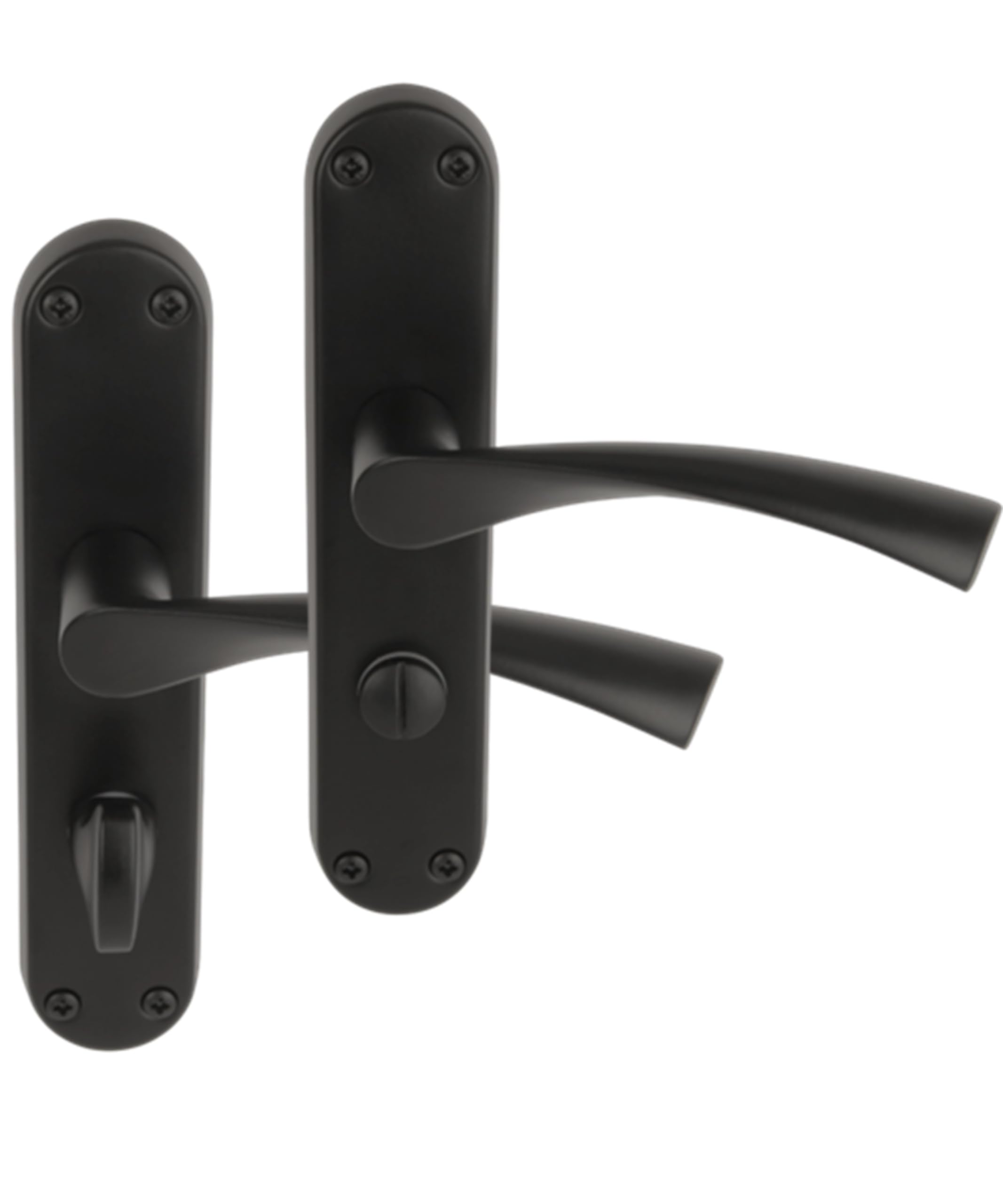 1 Pair of Lobo Black Matt Bathroom Door Handle Set on Long Backplate