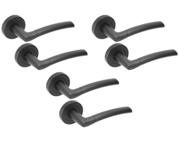 3 Sets Nemo Lever On Round Rose Door Handles - Black Matt