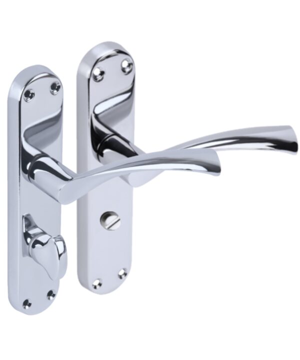 1 Pair of Lobo Polished Chrome Bathroom Door Handle Set on Long Backplate