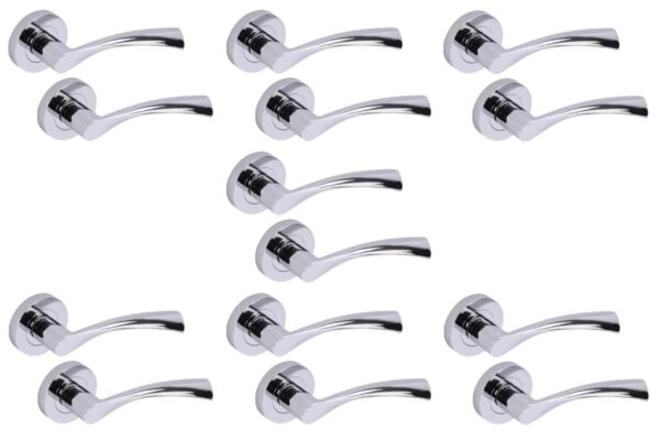 7 Sets Lobo Lever On Round Rose Door Handles - Polished Chrome
