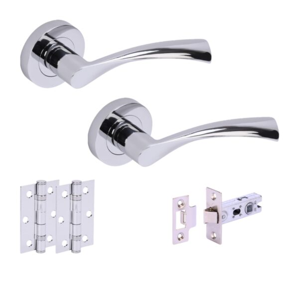 Lobo Internal Door Handles on Rose Lever Latch Door Pack (65mm) - Polished Chrome