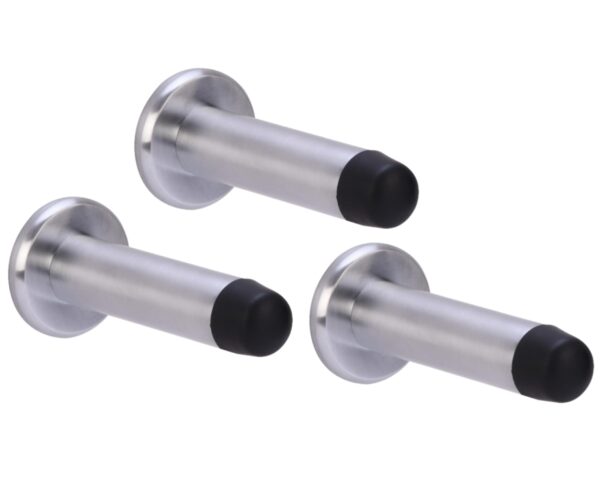 3 Pack 75mm / 3 inch Projecting Door Stops, Concealed Fixing - Satin Chrome