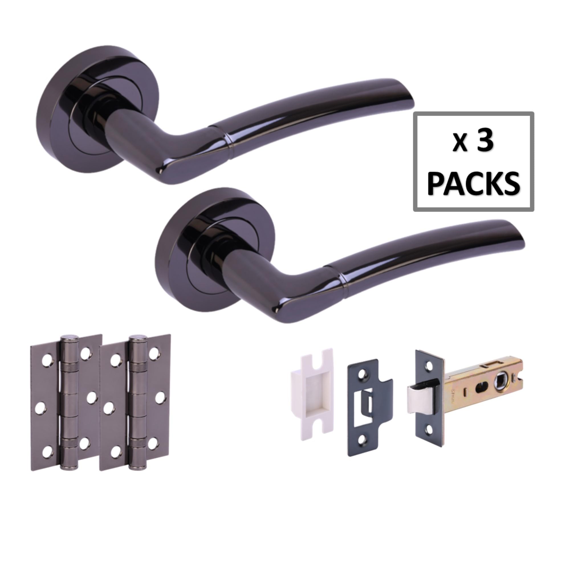 3 Sets Nemo Internal Door Handles on Rose Lever Latch Door Packs (76mm) - Black Nickel - Image 2