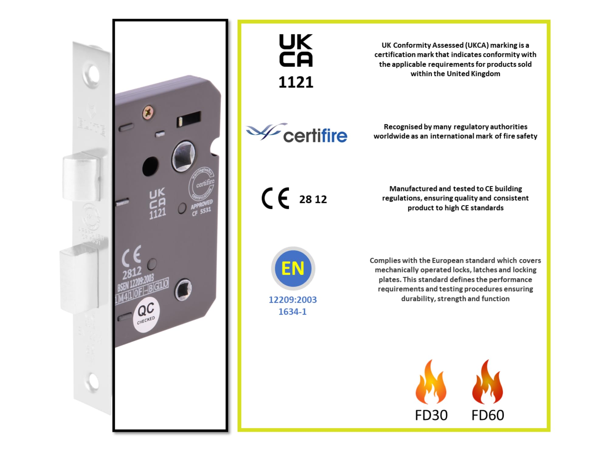 65mm (2 1/2 inch) Black Nickel Bathroom Lock CE & UKCA Approved - Fire Rated - 45mm Backset - Image 2