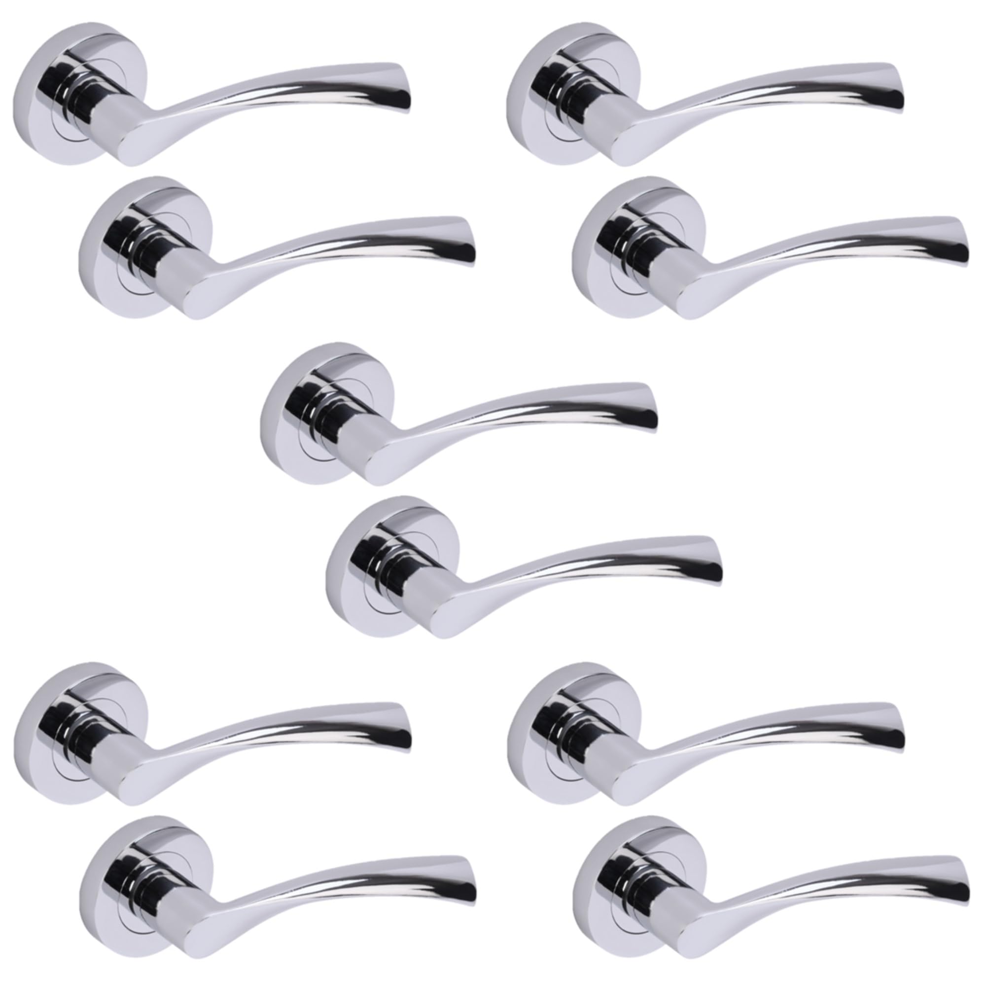 5 Sets Lobo Lever On Round Rose Door Handles - Polished Chrome