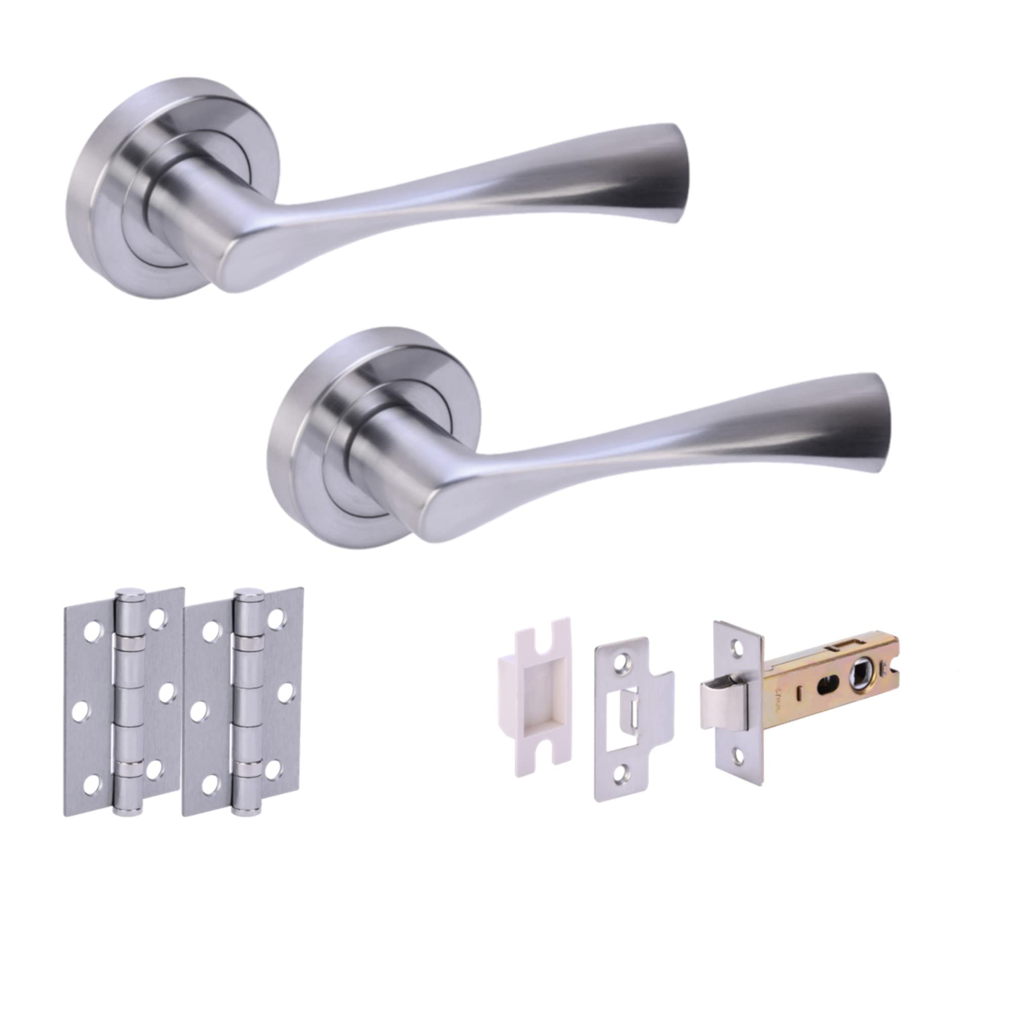 Zena Internal Door Handles on Rose Lever Latch Door Pack (76mm) - Satin Chrome