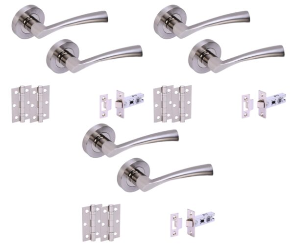 3 Sets Lobo Internal Door Handles on Rose Lever Latch Door Packs (76mm) - Polished/Satin Nickel