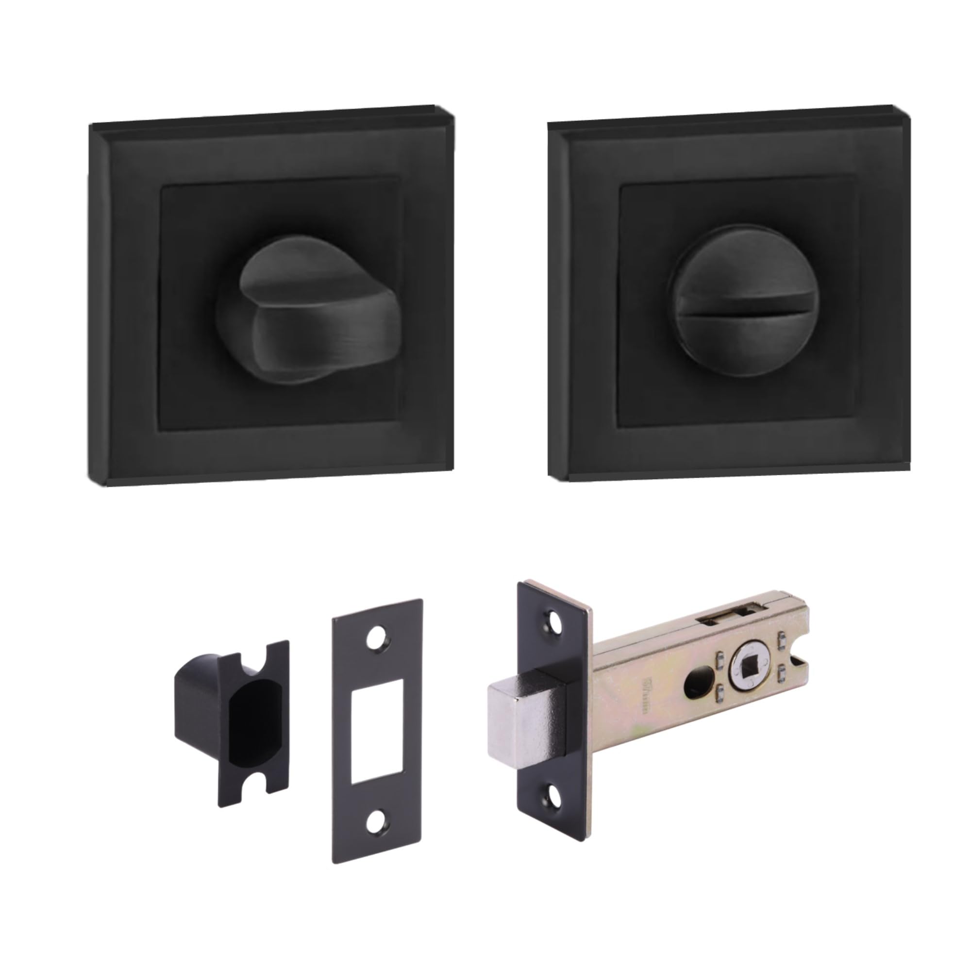 Square Rose Bathroom Toilet Door Thumb Turn and Release Deadbolt Kit - Black Matt - 76mm Bolt with 57mm Backset