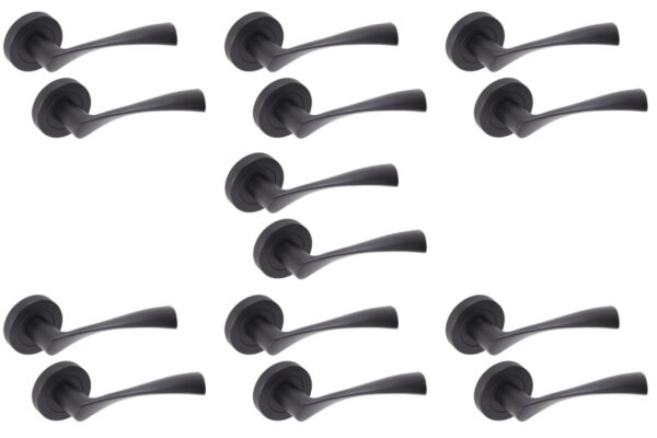 7 Sets Zena Lever On Round Rose Door Handles - Black Matt