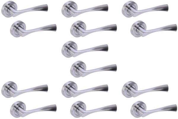 7 Sets Zena Lever On Round Rose Door Handles - Satin Chrome