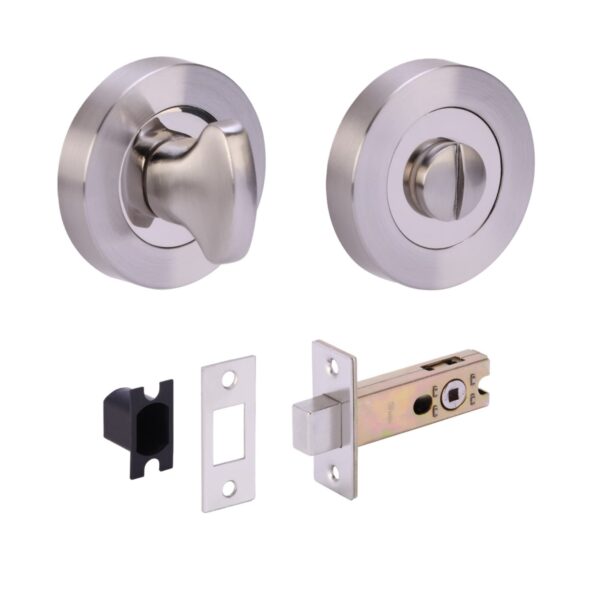 Bathroom Toilet Door Thumb Turn and Release Deadbolt Kit - Dual Finish Polished/Satin Nickel - 76mm Bolt with 57mm Backset