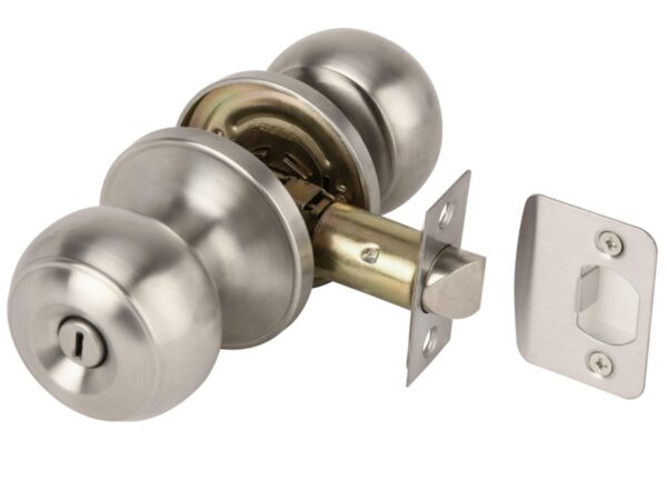 Riva Privacy Knobset, Keyless Lock with Emergency Release, Adjustable 60-70mm Latch, 1 Set – Satin Stainless Steel