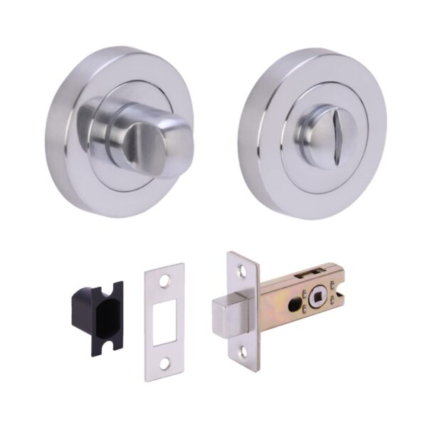 Bathroom Toilet Door Thumb Turn and Release Deadbolt Kit - Satin Chrome - 65mm Bolt with 45mm Backset