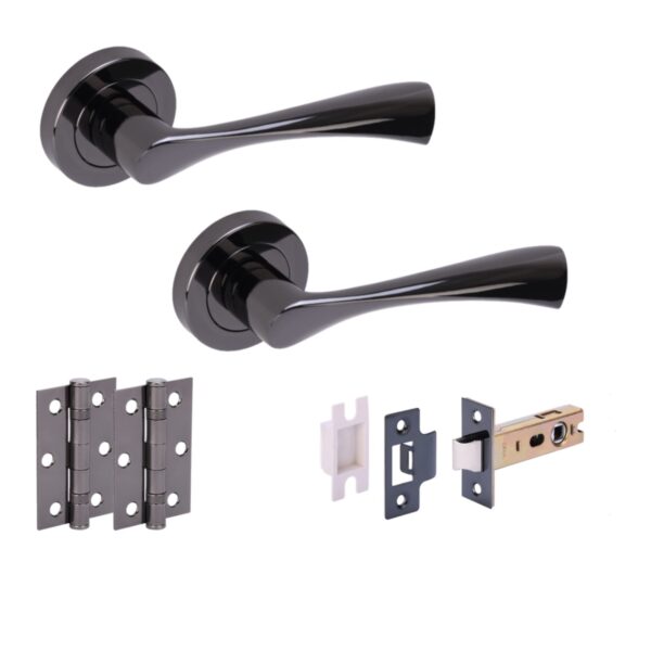 Zena Internal Door Handles on Rose Lever Latch Door Pack (76mm) - Black Nickel