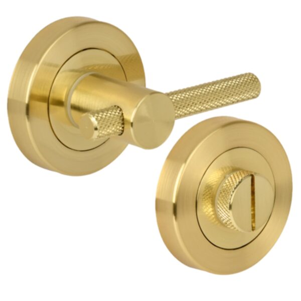 Knurled Bar Designer Bathroom Thumb Turn and Release Set - Satin Brass