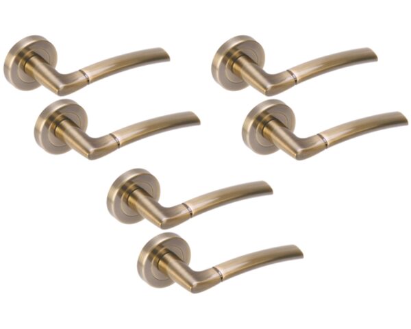 3 Sets Nemo Lever On Round Rose Door Handles - Antique Bronze