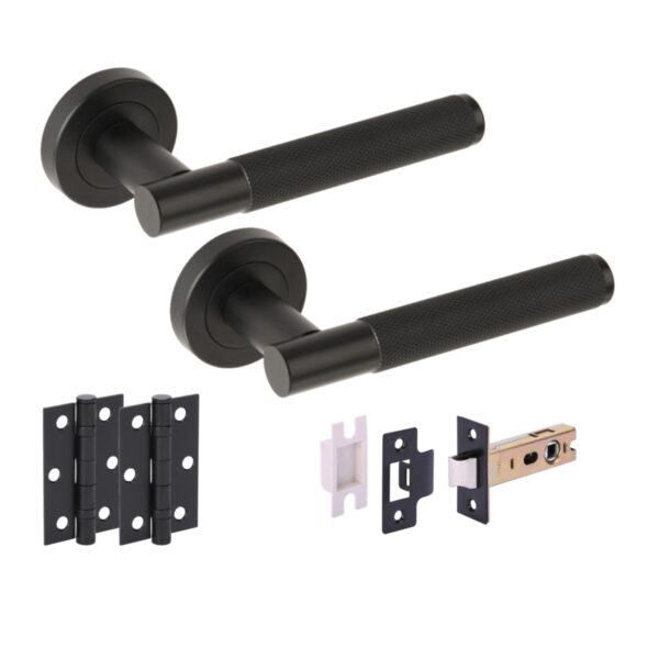 Evo Knurled Grip Internal Lever on Rose Door Pack (76mm) - Black Matt