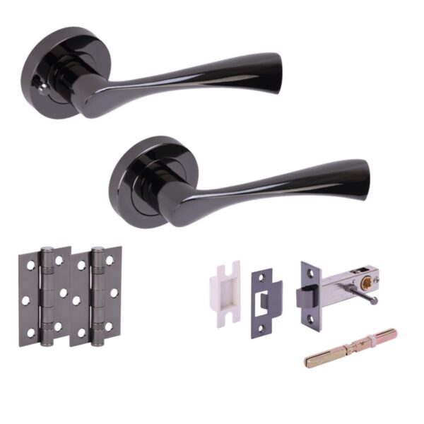 Zena Privacy Lever On Rose Door Pack (76mm) - Black Nickel