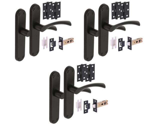 3 Sets Lobo Internal Door Handles on Backplate Lever Latch Door Packs (76mm) - Black Matt
