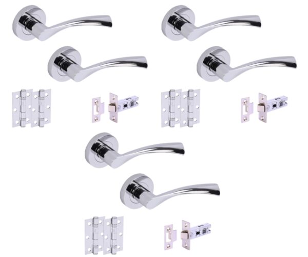3 Sets Lobo Internal Door Handles on Rose Lever Latch Door Packs (65mm) - Polished Chrome
