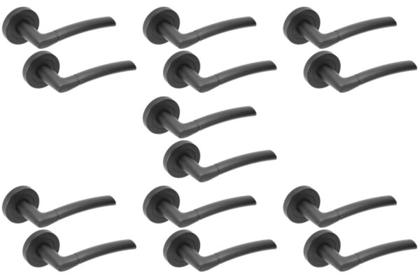 7 Sets Nemo Lever On Round Rose Door Handles - Black Matt