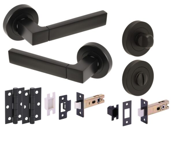 Luxa Door Handles on Rose Bathroom Deadbolt Pack (76mm) - Black Matt